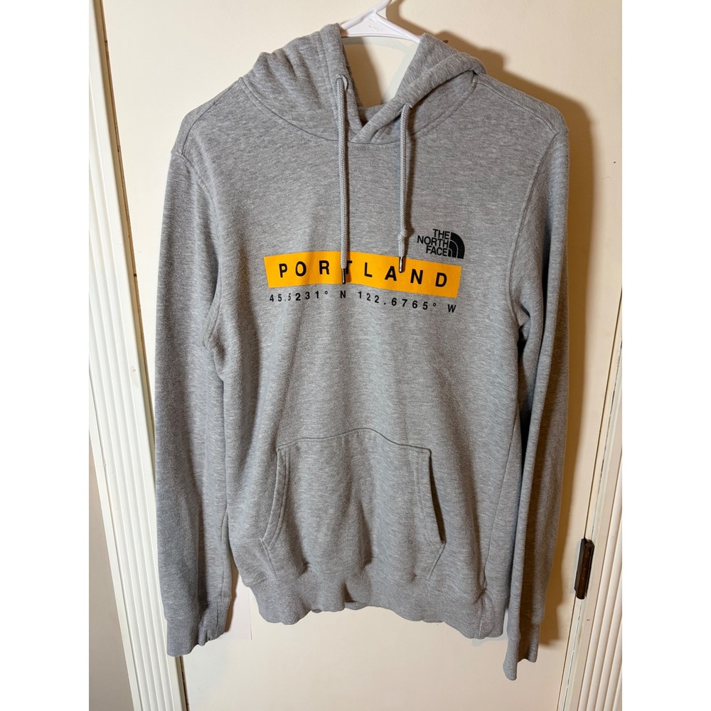 The North Face Mens Portland Coordinates Hoodie Heather Grey Yellow Graphic L